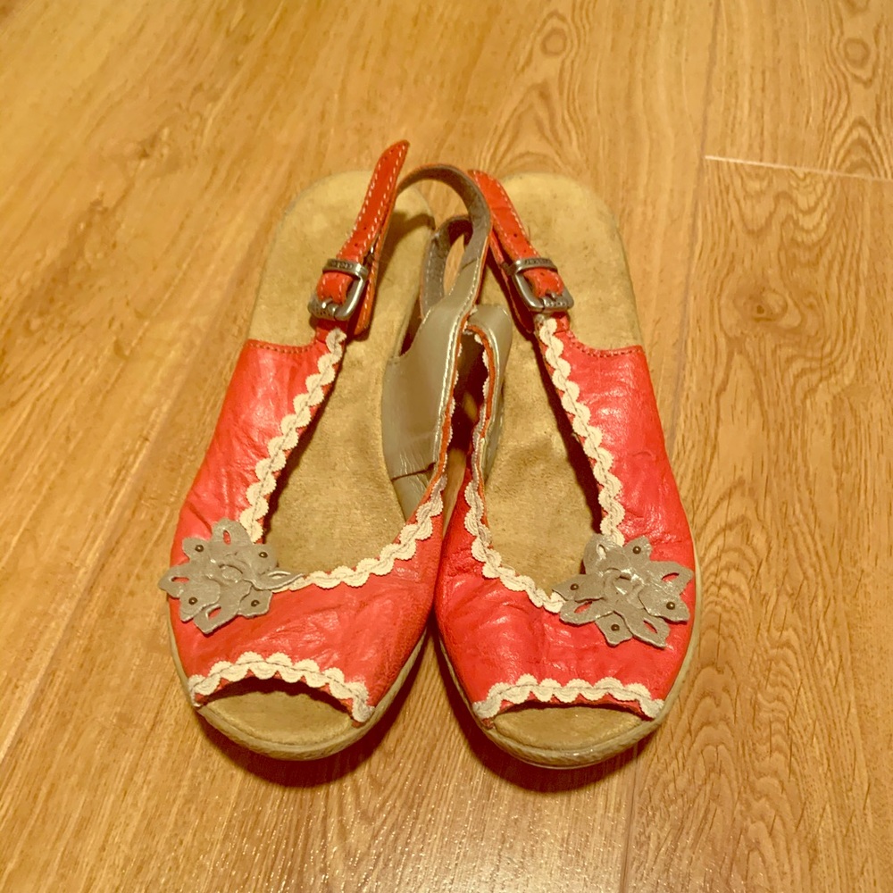 Rieker Leather Espadrille Sandals Orange Sz 6 NWOT